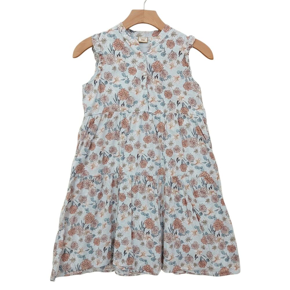 Uniqlo Paul & Joe Dress Girls 8-10 Blue Cotton Floral Tiered Cottagecore